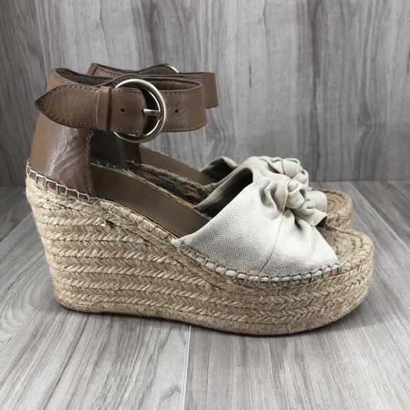 Marc Fisher Wedge Sandals Womens 7.5M Anty II Canvas Buckle Platform Espadrille - Picture 1 of 13